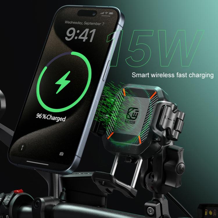 Kewig M33-A5 Outdoor Riding Shock Absorbing Anti-Theft 15W QI Wireless Charger Cell Phone Mounting Bracket(Horizontal Bar Model)