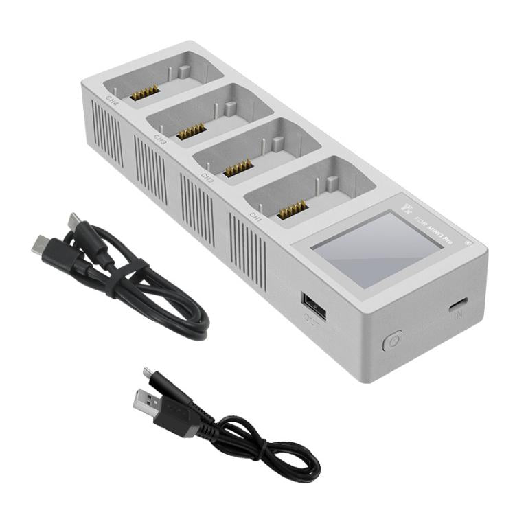 For DJI Mini 4 Pro / Mini 3 Pro / Mini 3 YX Four-Way Color Screen Charger Battery Manager(Light Gray) - free shipping - PMC TechLife - Order now!