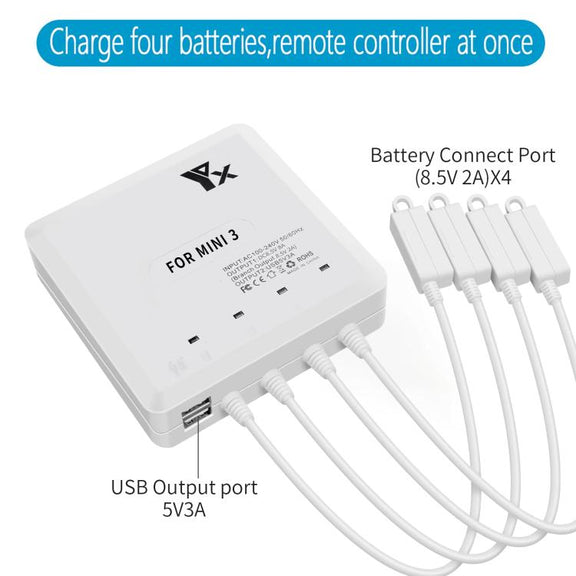 For DJI Mini 4 Pro / Mini 3 Pro / Mini 3 Drone YX 4-way Charger Battery Butler US Plug
