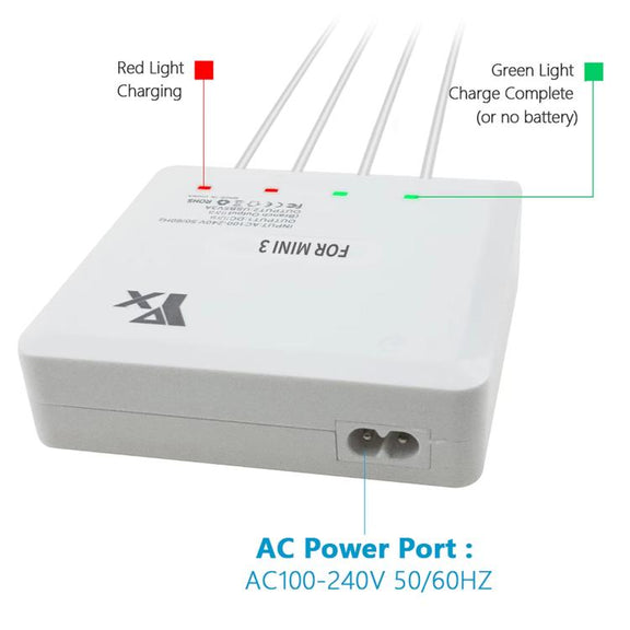 For DJI Mini 4 Pro / Mini 3 Pro / Mini 3 Drone YX 4-way Charger Battery Butler EU Plug