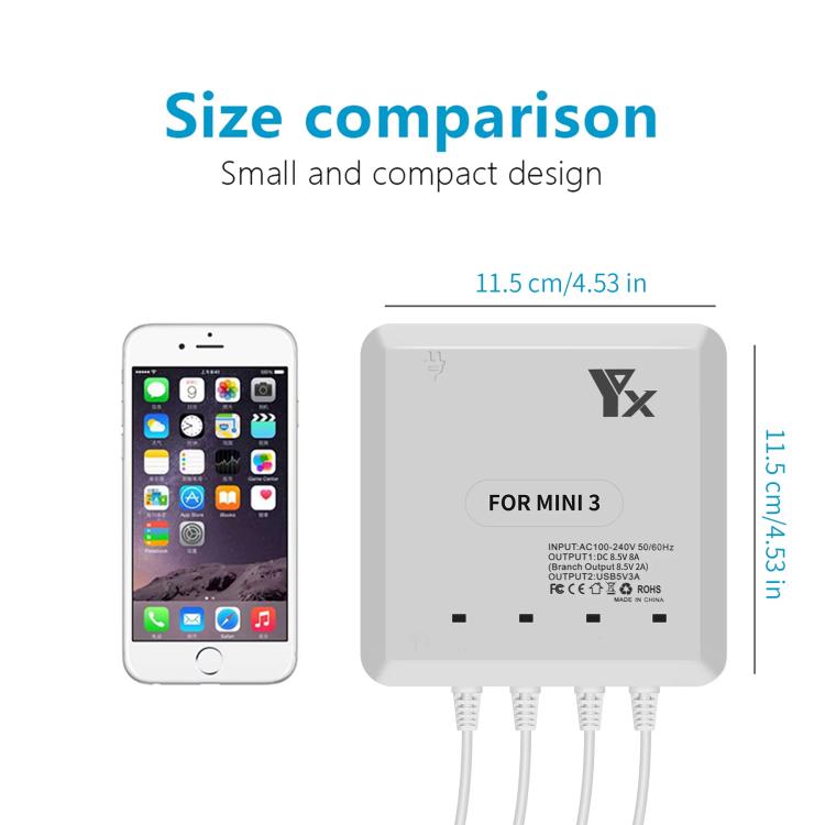 For DJI Mini 4 Pro / Mini 3 Pro / Mini 3 Drone YX 4-way Charger Battery Butler US Plug