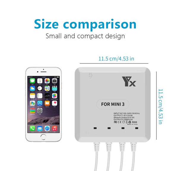 For DJI Mini 4 Pro / Mini 3 Pro / Mini 3 Drone YX 4-way Charger Battery Butler EU Plug