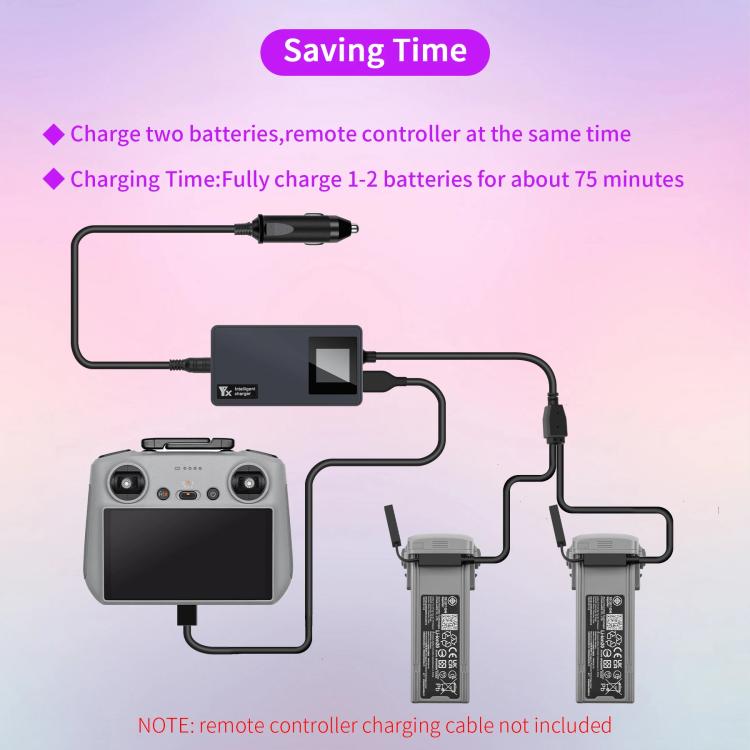 For DJI Air 3S /Air 3 YX Digital Display Car Charger Charge 2 Batteries At the Same Time(Black) - free shipping - PMC Jewellery - Order now!
