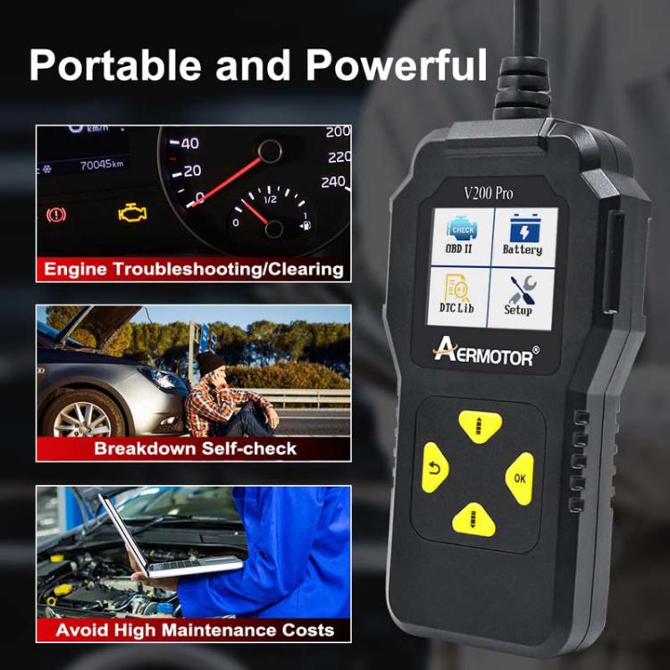 AERMOTOR V200PRO Car Troubleshooter Engine Inspection Scanner Readout Card ELM327 Battery Inspection Tool(Black) - free shipping - PMC TechLife - Order now!