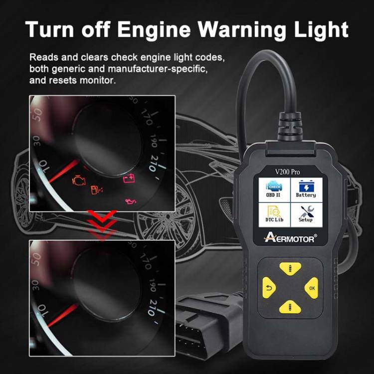 AERMOTOR V200PRO Car Troubleshooter Engine Inspection Scanner Readout Card ELM327 Battery Inspection Tool(Black) - free shipping - PMC Jewellery - Order now!