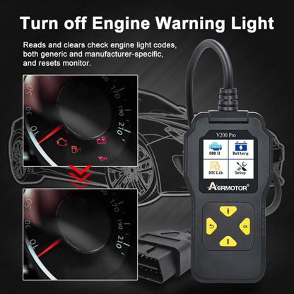 AERMOTOR V200PRO Car Troubleshooter Engine Inspection Scanner Readout Card ELM327 Battery Inspection Tool(Black) - free shipping - PMC Jewellery - Order now!