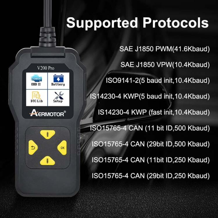 AERMOTOR V200PRO Car Troubleshooter Engine Inspection Scanner Readout Card ELM327 Battery Inspection Tool(Black) - free shipping - PMC Jewellery - Order now!