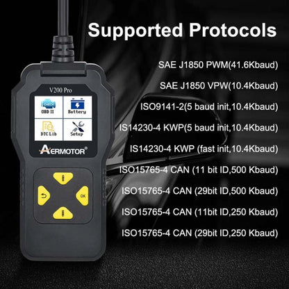 AERMOTOR V200PRO Car Troubleshooter Engine Inspection Scanner Readout Card ELM327 Battery Inspection Tool(Black) - free shipping - PMC Jewellery - Order now!