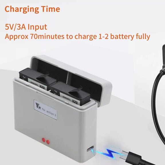 For DJI Action 3 / Action 4 Camera YX 2-Way Charger Battery Manager(Gray)