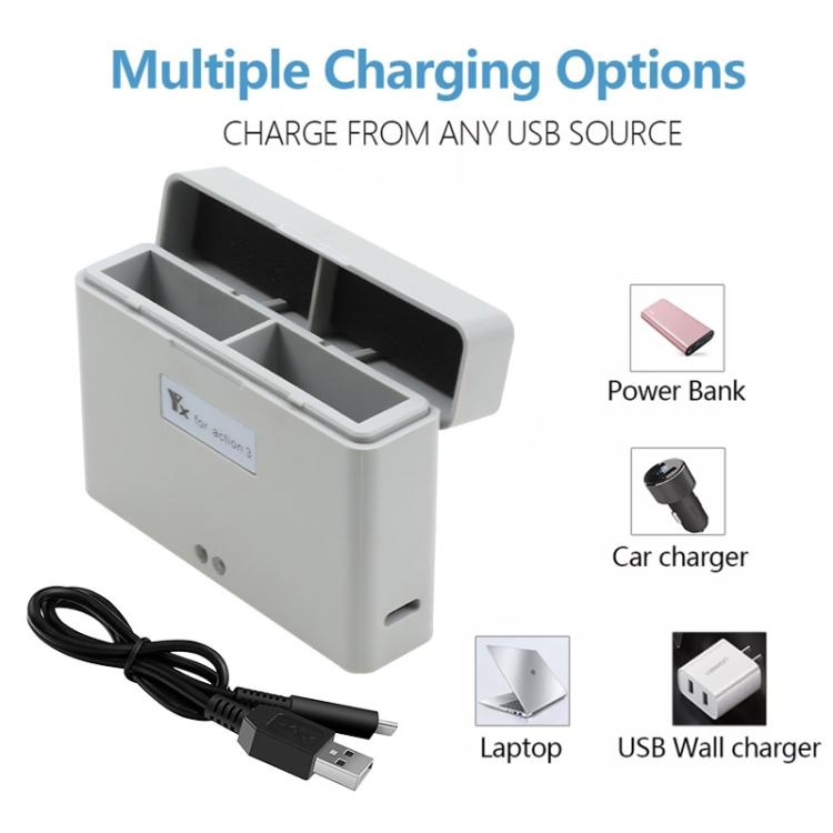 For DJI Action 3 / Action 4 Camera YX 2-Way Charger Battery Manager(Gray) - free shipping - PMC TechLife - Order now!