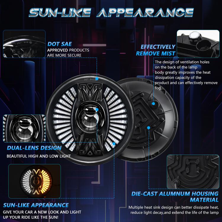 7 Inch Round Lens With Tangent Fan-Shaped Angel Eye Headlights(H4) - free shipping - PMc TechLife - Order now!
