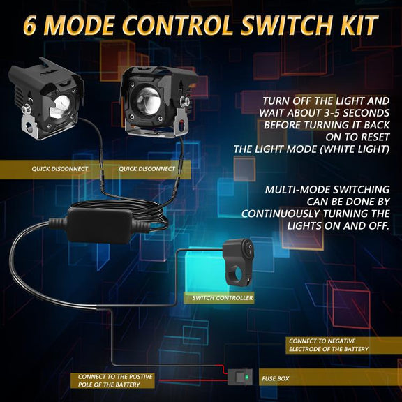 Motorcycle Spotlight Strobe 6 Modes With Control Cable Set(SK1 POR)