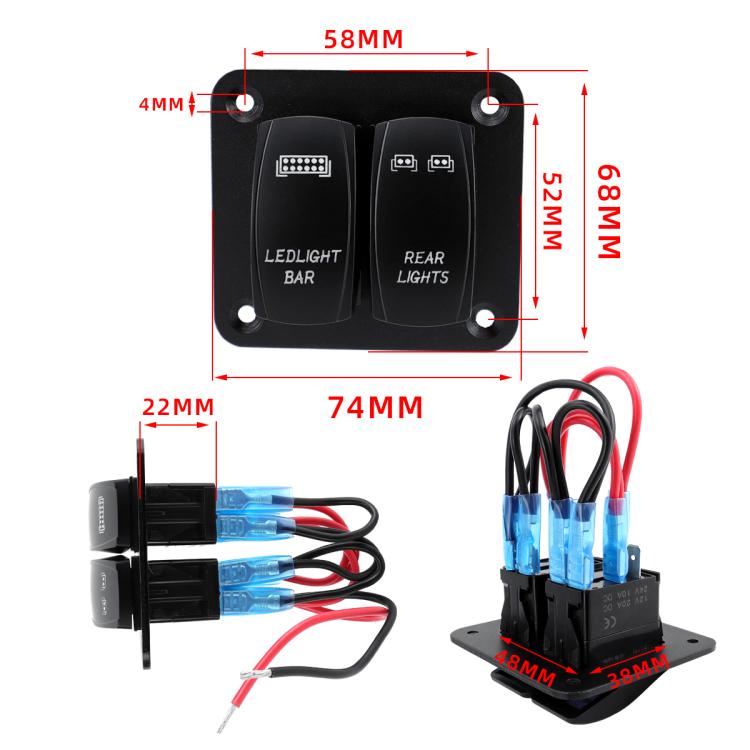 Blue Light Laser Engraved Panel Combination Switch For Car Boat, Specifications: 2-digit Panel - free shipping - PMC TechLife - Order now!