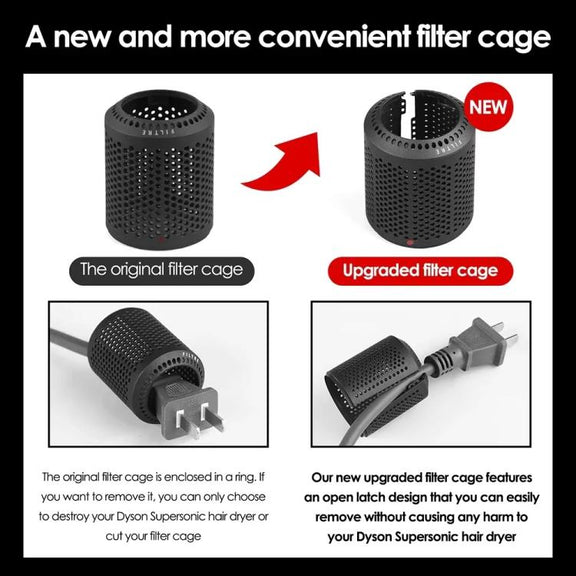 For Dyson HD01 / HD03 / HD08 / HD15 Hair Dryer Open Design Outer Filter Cover Replacement Parts(Black)
