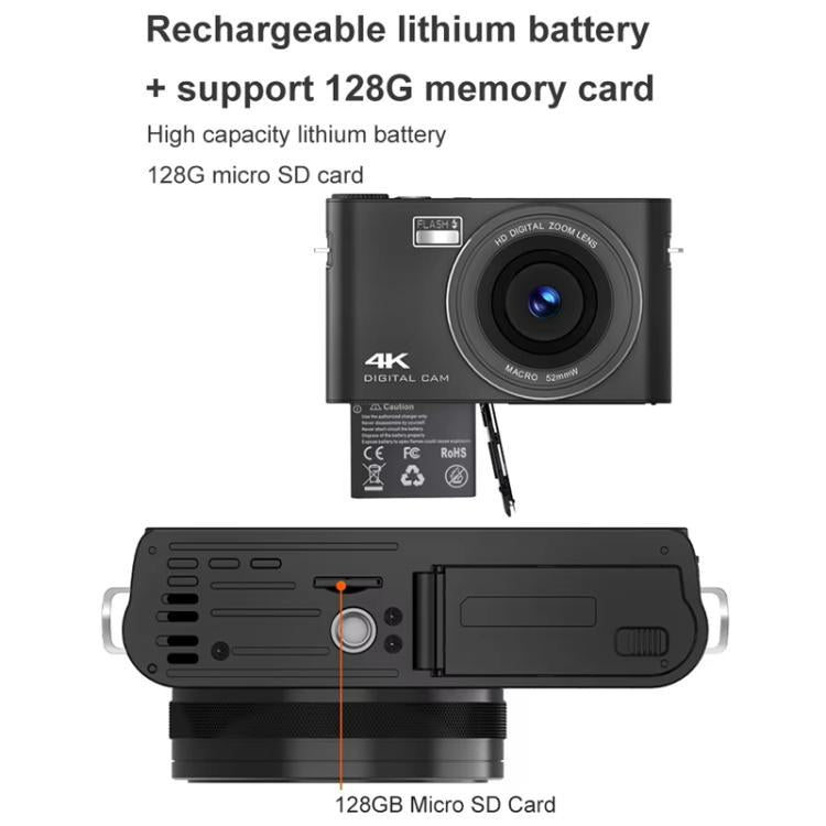 4K HD Touch Screen Digital Micro SLR Camera MP3 DSLR Camcorder 64MP Anti-Shake Vlogging Video Camera(Black) - Video Cameras by PMC TechLife | Online Shopping South Africa | PMC TechLife | Buy Now Pay Later Mobicred