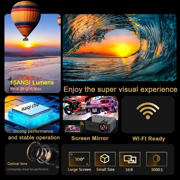 YT100 Suppor 1080P Mini Portable Projector WiFi Wireless Mirroring For IOS Android Smartphone(Black)