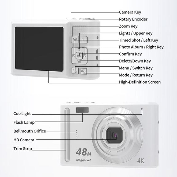 DC03H 2.4-Inch 16X Digital Zoom Electronic Image Stabilization 4K HD Digital Camera(White)