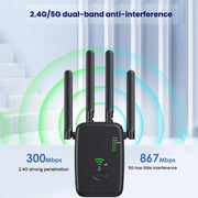 Urant U11 1200Mbps 2.4G&5.8G Wireless Repeater WiFi Signal Amplifier Support WPS Quick Setting US Plug White