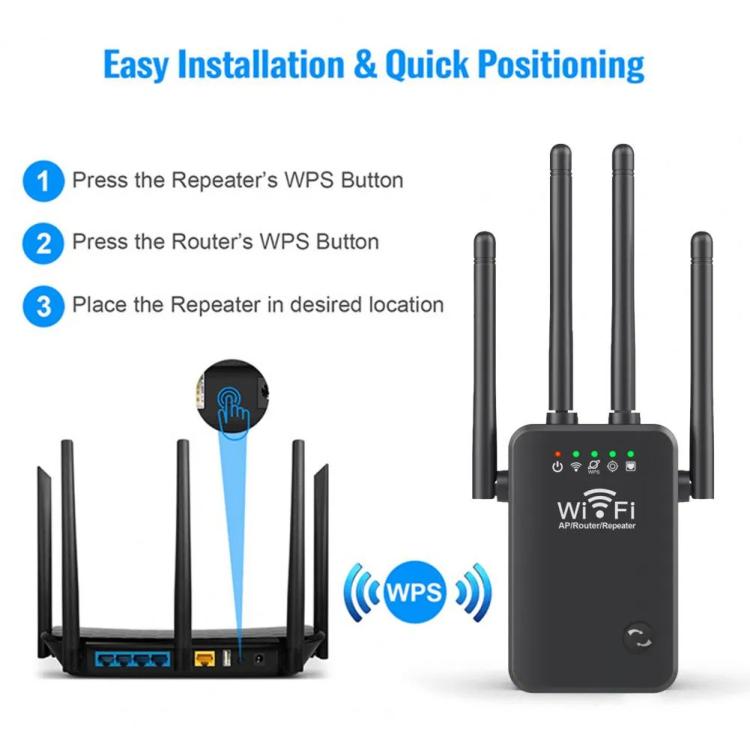 Urant U9 300Mbps 2.4G Wireless Repeater WiFi Signal Amplifier Support WPS Quick Setting EU Plug Black