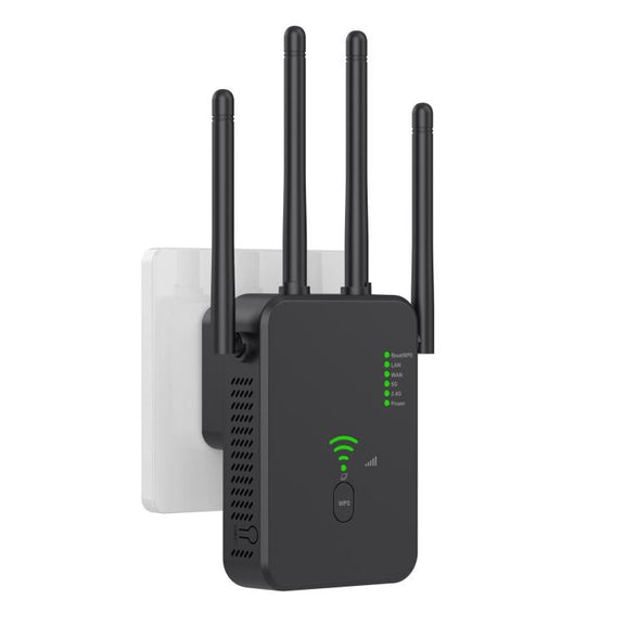Urant U10 1200Mbps 2.4G & 5.8G Wireless Repeater WiFi Signal Amplifier With 4 Antenna UK Plug Black