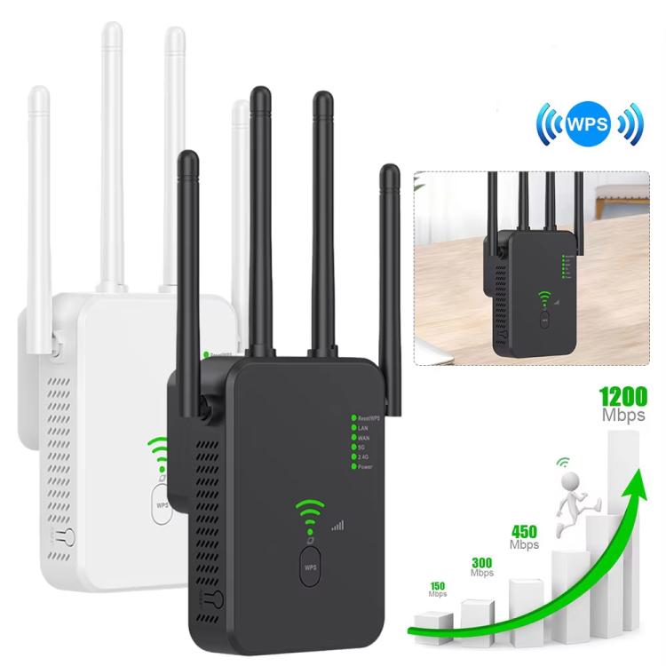 Urant U10 1200Mbps 2.4G & 5.8G Wireless Repeater WiFi Signal Amplifier With 4 Antenna UK Plug Black - Broadband Amplifiers by Urant | Online Shopping South Africa | PMC Jewellery | Buy Now Pay Later Mobicred
