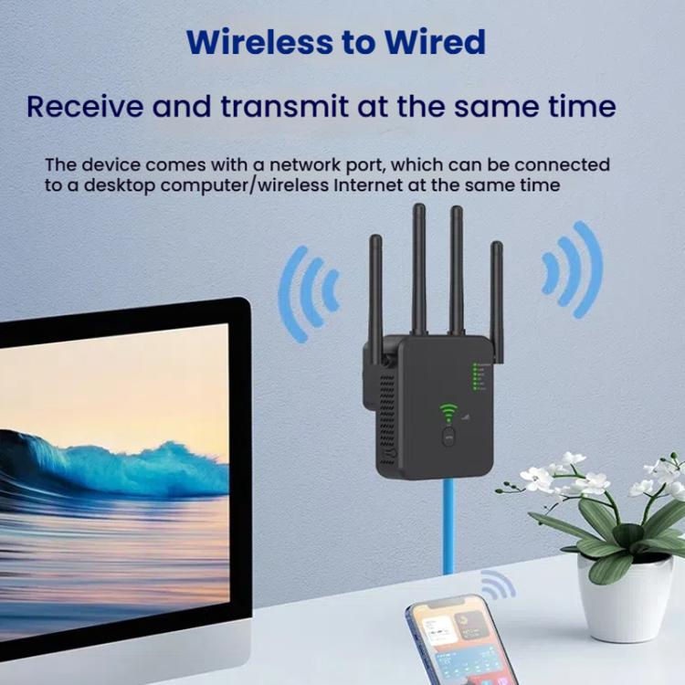 Urant U10 1200Mbps 2.4G & 5.8G Wireless Repeater WiFi Signal Amplifier With 4 Antenna UK Plug Black