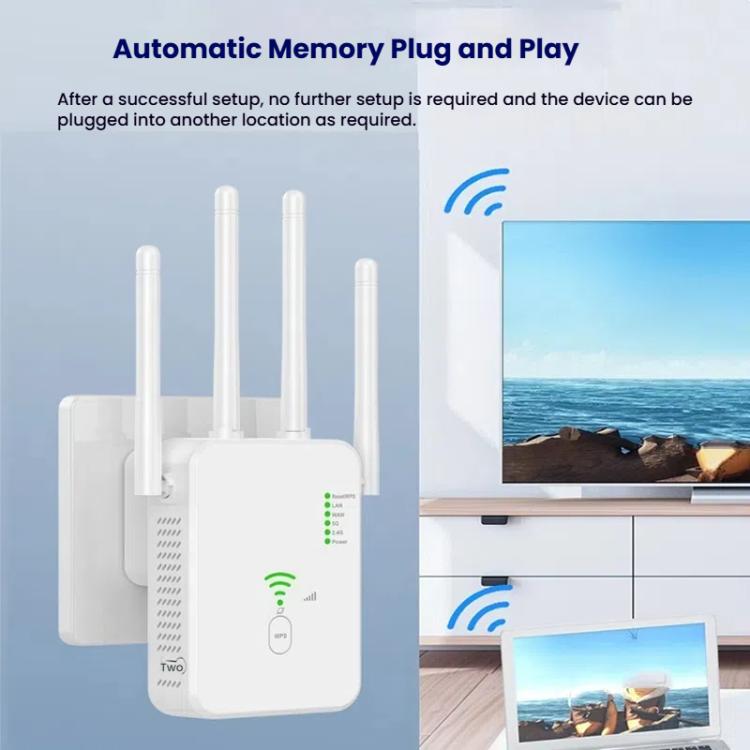 Urant U10 1200Mbps 2.4G & 5.8G Wireless Repeater WiFi Signal Amplifier With 4 Antenna UK Plug White - Broadband Amplifiers by Urant | Online Shopping South Africa | PMC TechLife | Buy Now Pay Later Mobicred