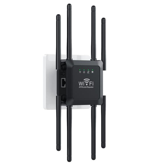 U18 1200Mbps 2.4G & 5G  Wireless Repeater WiFi Signal Amplifier With 8 Antenna US Plug Black