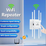 U18 1200Mbps 2.4G & 5G  Wireless Repeater WiFi Signal Amplifier With 8 Antenna US Plug White