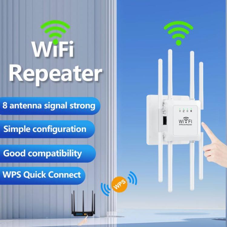 U18 1200Mbps 2.4G & 5G  Wireless Repeater WiFi Signal Amplifier With 8 Antenna EU Plug White
