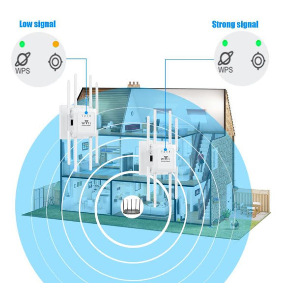 U18 1200Mbps 2.4G & 5G  Wireless Repeater WiFi Signal Amplifier With 8 Antenna US Plug White