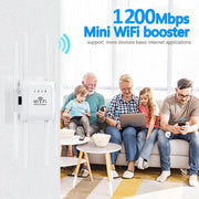 U18 1200Mbps 2.4G & 5G  Wireless Repeater WiFi Signal Amplifier With 8 Antenna US Plug Black