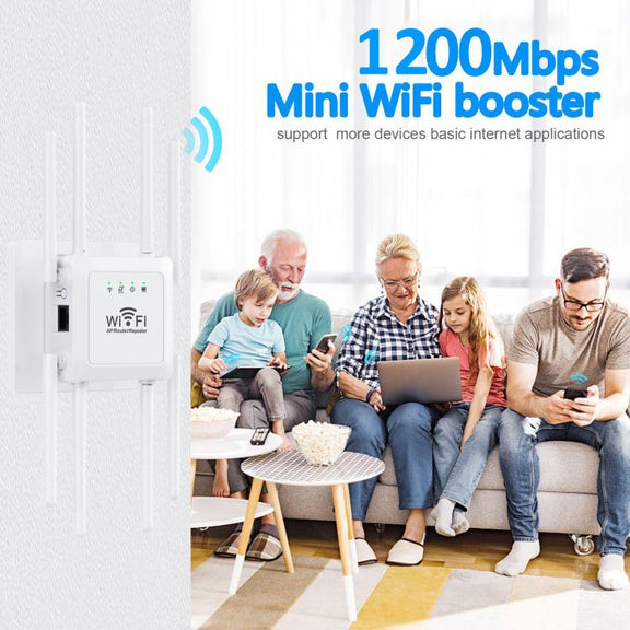 U18 1200Mbps 2.4G & 5G  Wireless Repeater WiFi Signal Amplifier With 8 Antenna EU Plug White