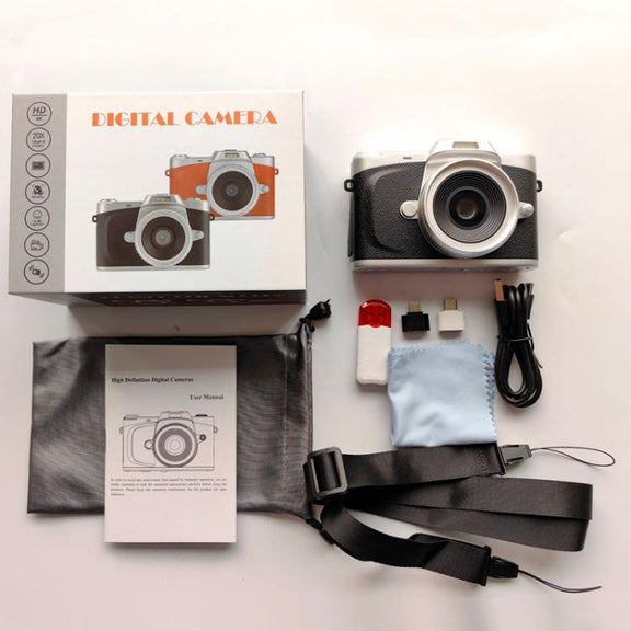 68MP Digital Camera Student CCD Travel Portable Retro Women Starter Flip Screen Card Camera(Black Standard+Android OTG Card Reader)
