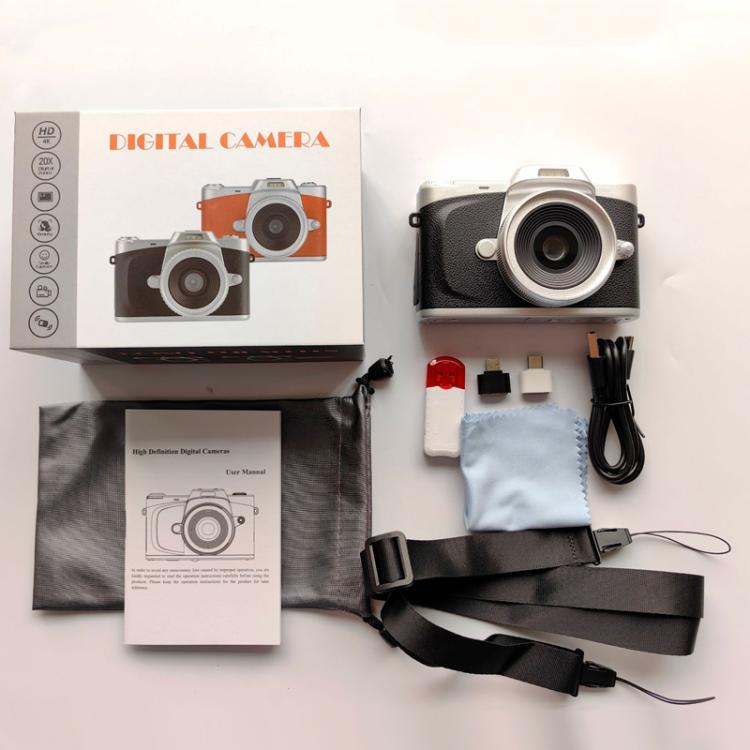 68MP Digital Camera Student CCD Travel Portable Retro Women Starter Flip Screen Card Camera(Black Standard+Android OTG Card Reader)