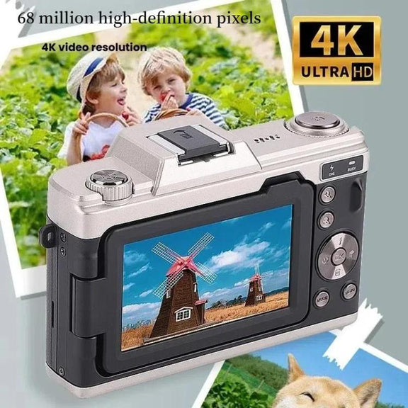 68MP Digital Camera Student CCD Travel Portable Retro Women Starter Flip Screen Card Camera(Black Standard+Android OTG Card Reader)