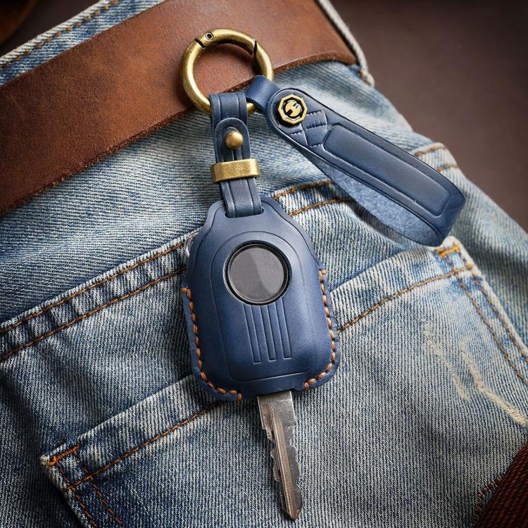 Hallmo For Peugeot Django 150 Motorcycle Natural Cowhide Key Protective Cover(Blue) - free shipping - PMc TechLife - Order now!