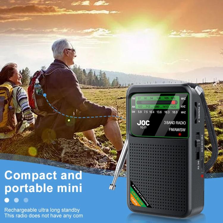JOC TG-77 Mini FM / AM / SW Portable Full-Band Full-Channel Radio(Black) - free shipping - PMC TechLife - Order now!