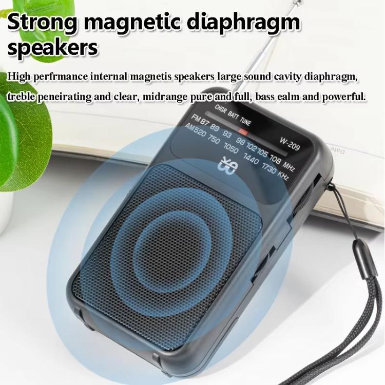 W-209 Mini Portable Rechargeable / Battery Dual-mode Powered Pointer FM Radio with Flashlight(Black) - Radio Player by PMC TechLife | Online Shopping South Africa | PMC TechLife | Buy Now Pay Later Mobicred