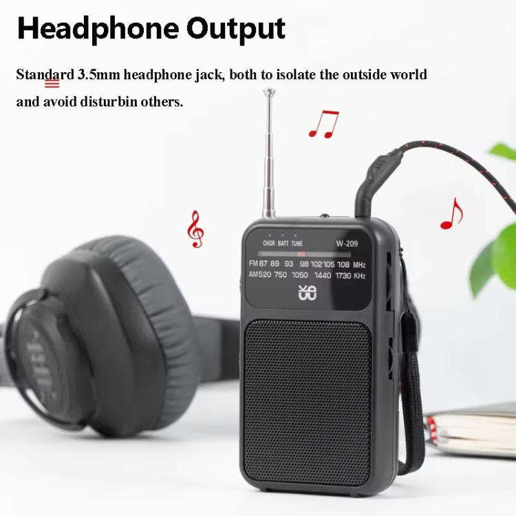 W-209 Mini Portable Rechargeable / Battery Dual-mode Powered Pointer FM Radio with Flashlight(Red) - Radio Player by PMC TechLife | Online Shopping South Africa | PMC TechLife | Buy Now Pay Later Mobicred