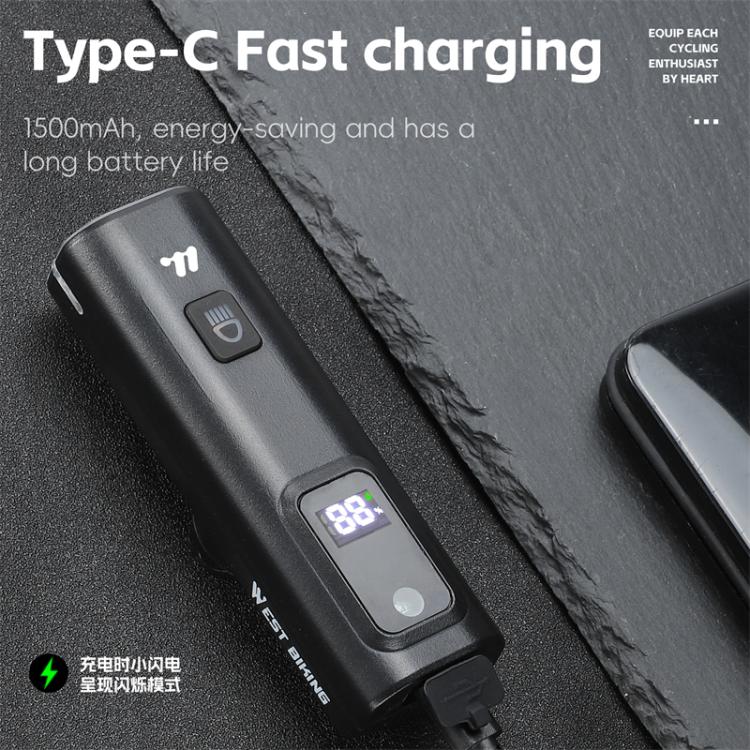 WEST BIKING Bicycle Waterproof TYPE-C Rechargeable High-Brightness Headlight, Style: Digital Battery Display - free shipping - PMC TechLife - Order now!