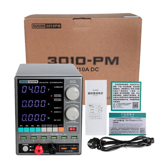 SUGON 3010PM 150W 30V 10A 4 Digital Display Cell Phone Repair Power Meter EU Plug