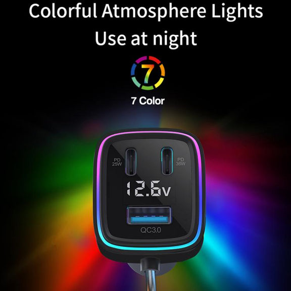 GE01 Powerful Output Colorful Ambient Lights Car Quick Charger