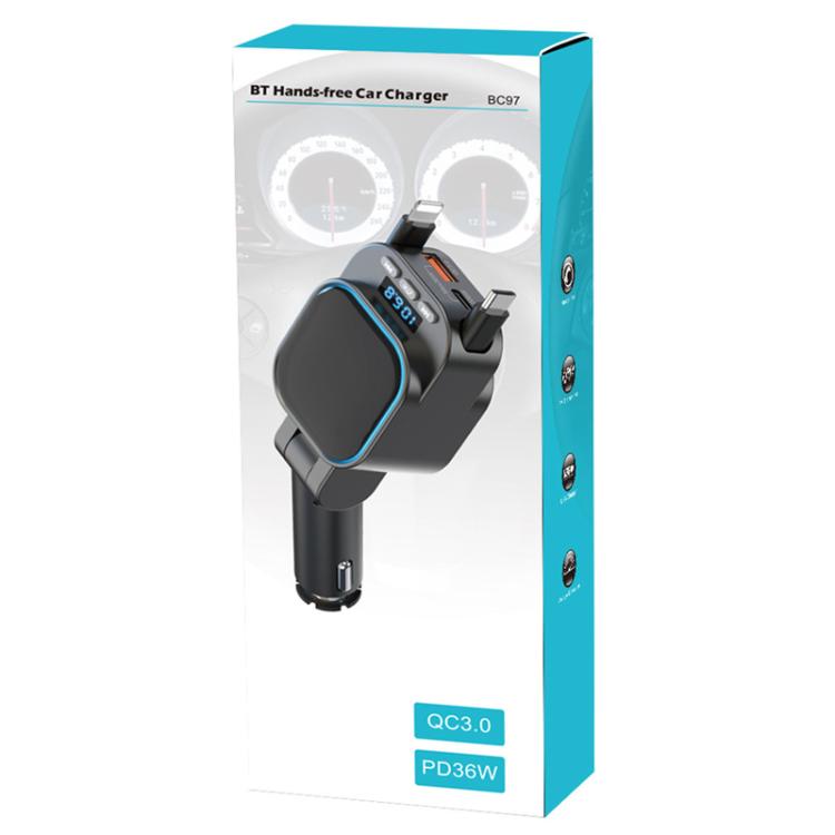 BC97 Dual Retractable Cable Car Charger Automobile Bluetooth MP3 Player - Car Charger by PMc TechLife | Online Shopping South Africa | PMc TechLife | Buy Now Pay Later Mobicred