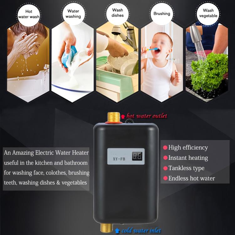 3000W Small Tankless Electric Water Heater For Kitchen Bathroom UK Plug(Gold) - free shipping - PMC TechLife - Order now!