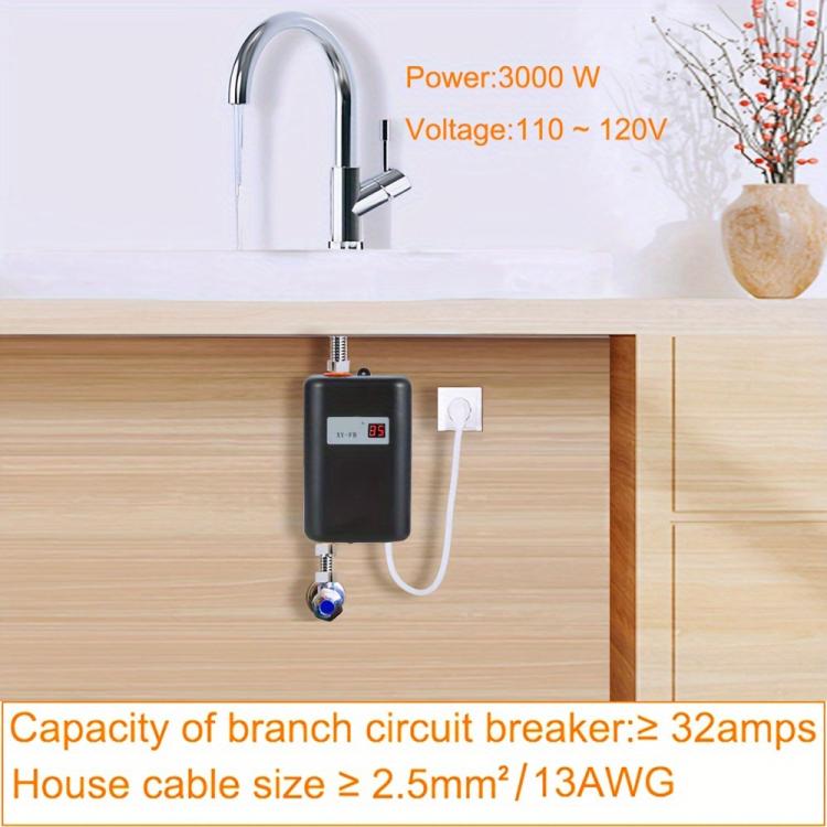 3000W Small Tankless Electric Water Heater For Kitchen Bathroom AU Plug(Black)