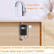 3000W Small Tankless Electric Water Heater For Kitchen Bathroom UK Plug(White)