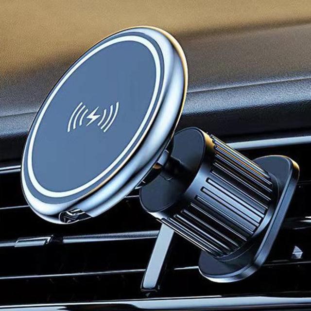 15W Car Magnetic Wireless Charging Phone Holder Alloy Base, Spec: Air Outlet Silver