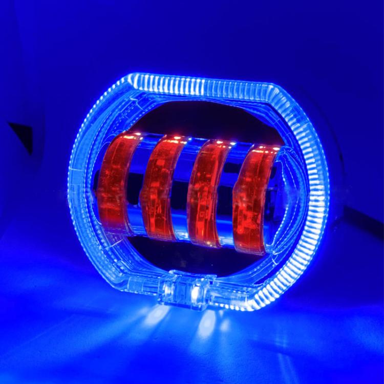 Motorcycle Electric Vehicle General Modification LED Headlight 4 Beads Double Lens Lamps, Style: Blue Aperture+Red Devil Eye - Headlights by PMC TechLife | Online Shopping South Africa | PMC TechLife | Buy Now Pay Later Mobicred
