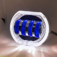 Motorcycle Electric Vehicle General Modification LED Headlight 4 Beads Double Lens Lamps, Style: White Aperture+Blue Devil Eye - Headlights by PMC TechLife | Online Shopping South Africa | PMC TechLife | Buy Now Pay Later Mobicred